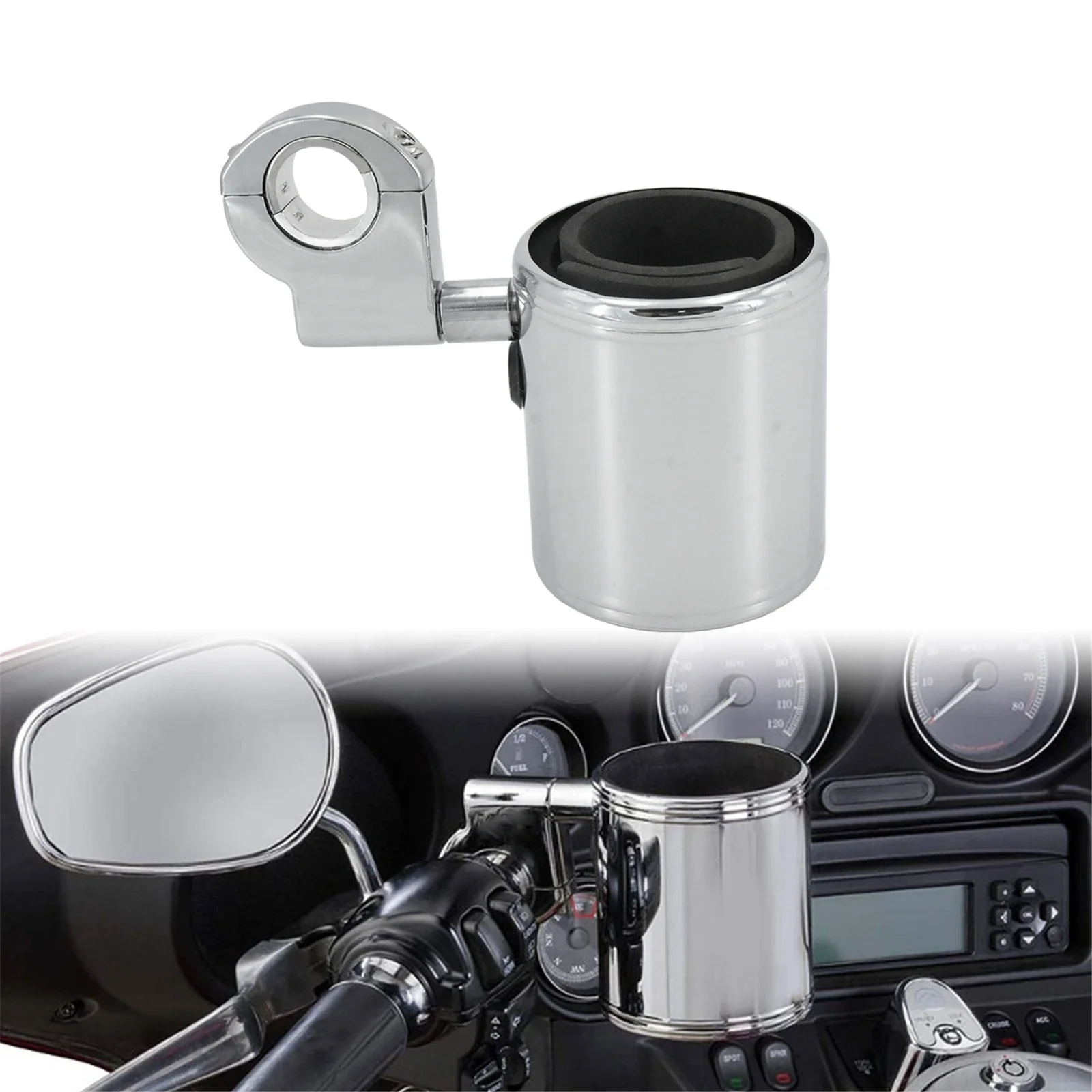 Suporte de copo para garrafa de bebida, guidão de metal cromado para motocicleta, suporte para bebidas de passageiro com cesta para harley touring road glide