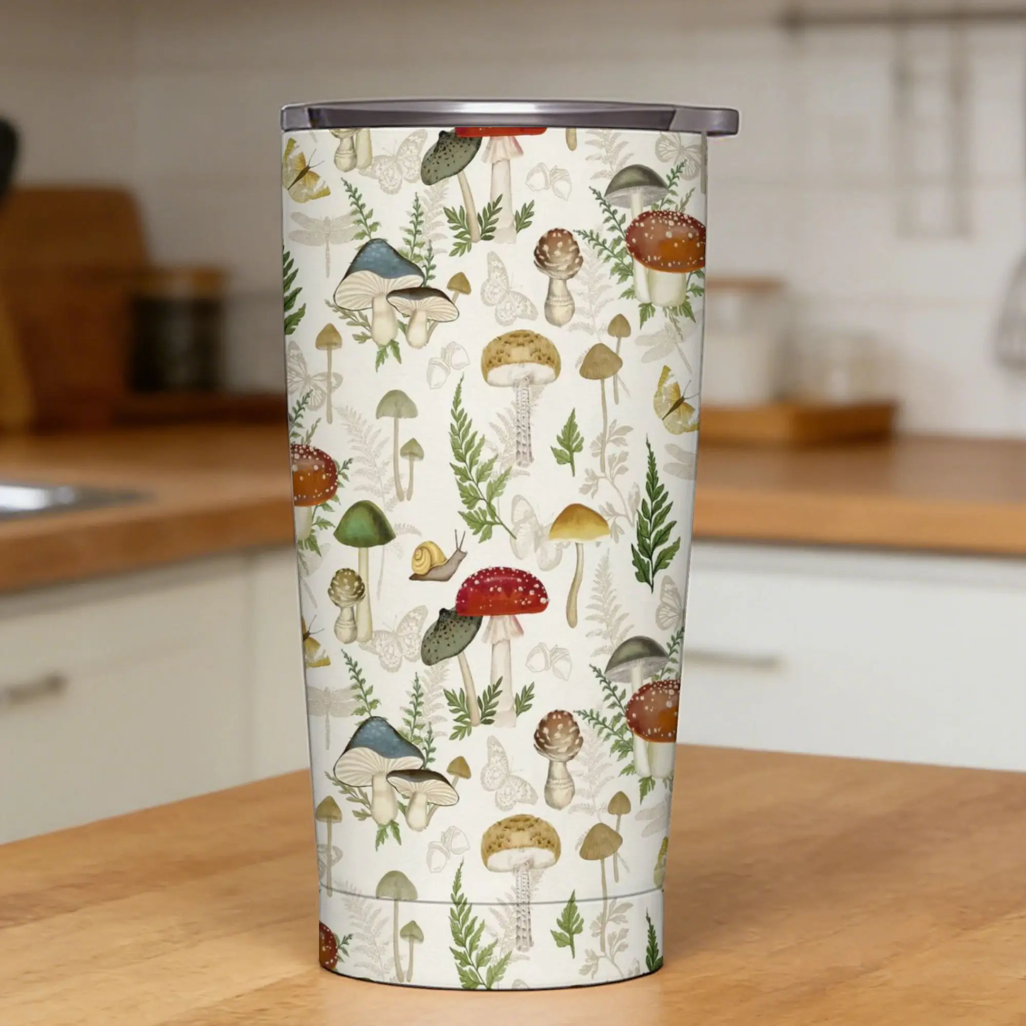 Rural flowers Tumbler Mushroom Camping Large Car Mugs Keep Heat Cold Drink Milk Tea Water Bottle,