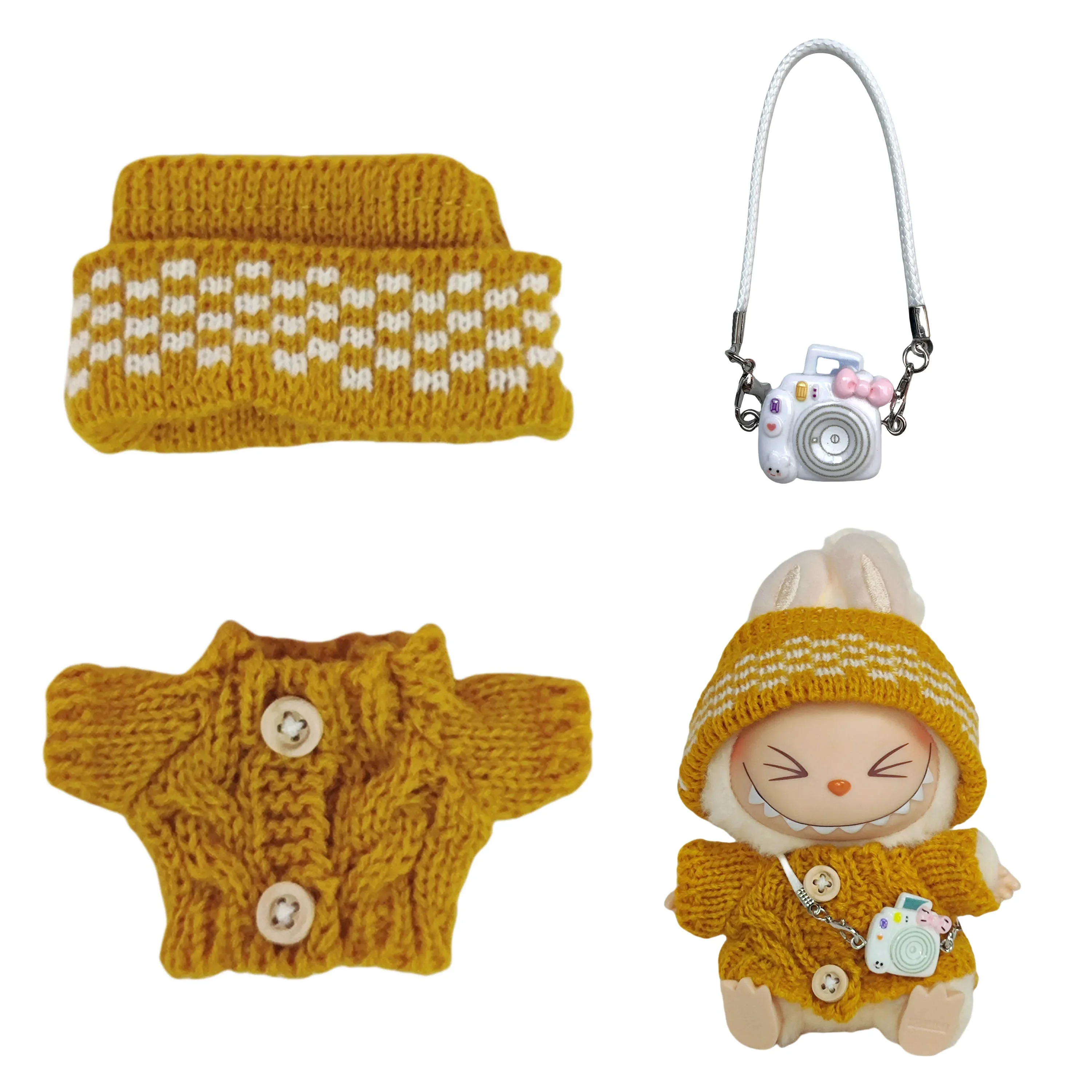 

Clothes for Labubu 15-17cm I II Dolls Cute Clothing 4 Colors Mesh Sweater and Hat Set Accessories Clothing Plush Doll Clothing