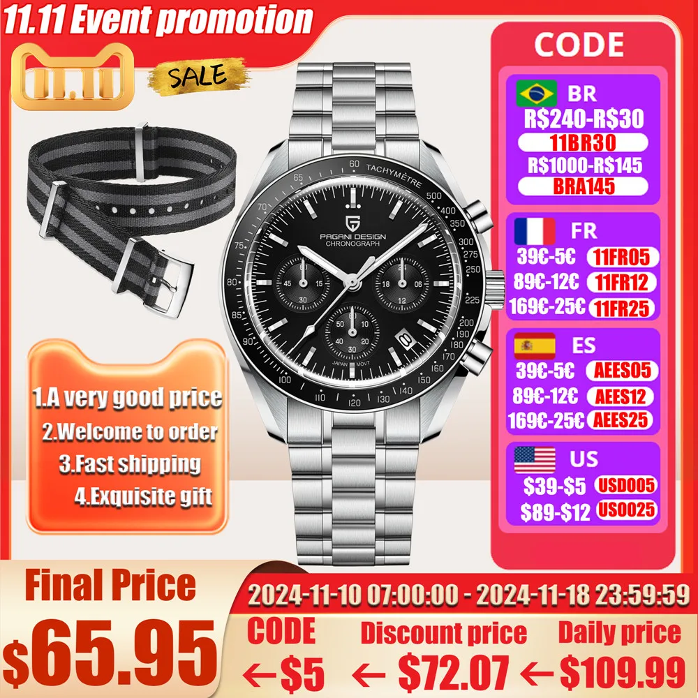 PAGANI DESIGN V4 New Quartz Men's Automatic Date Speed Chronograph Sapphire Mirror Sport Waterproof Watch All Steel VK63 Watches