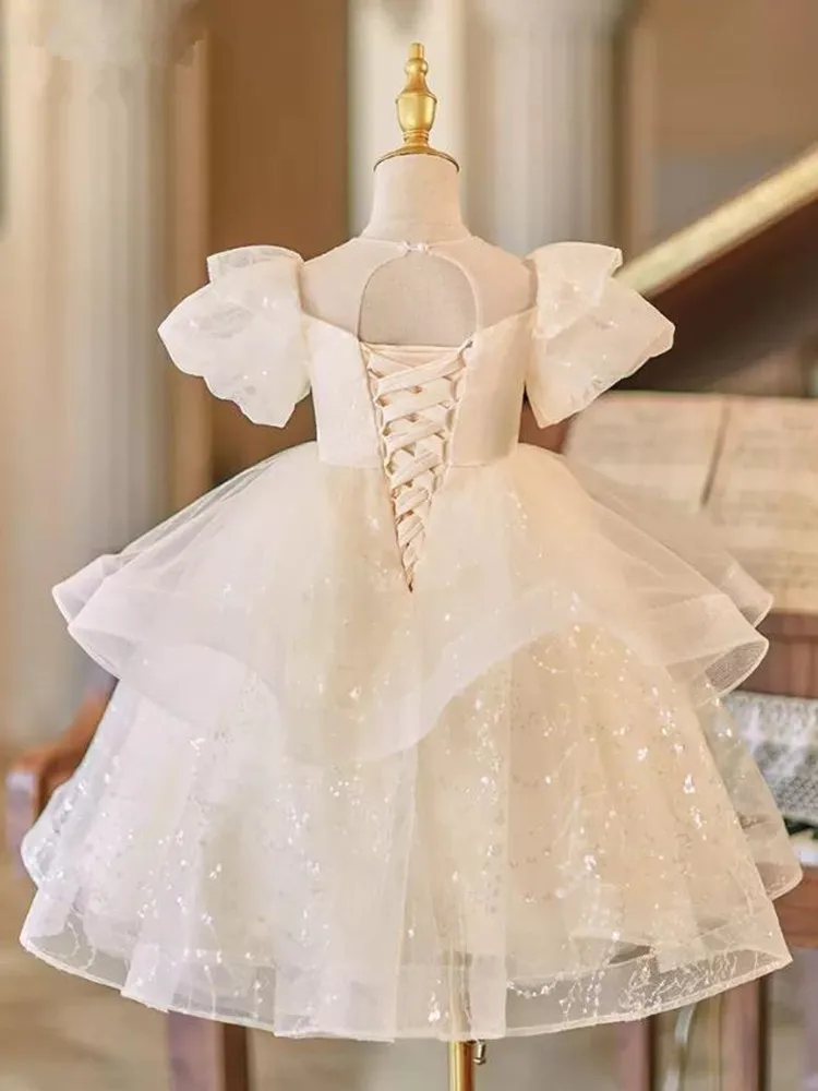 New Children\'s Host Catwalk Princess Evening Gown Wedding Birthday Baptism Party Flower Girl Dresses A4133 Vestidos