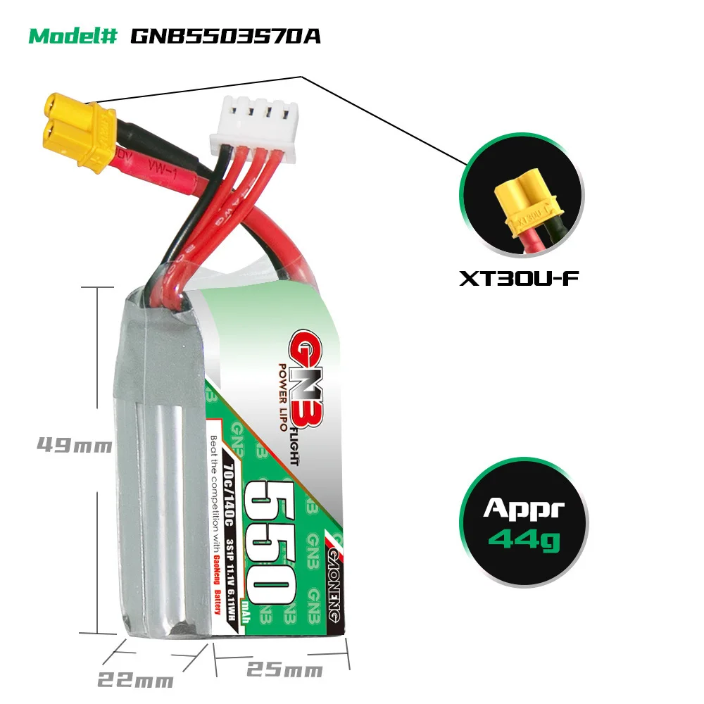 11.1V bateria Lipo 550mAh 70C/Max 140C dla Torrent 110 FPV Drone wyścigowe części zdalnie sterowany Quadcopter GNB 3S 11.1V akumulator