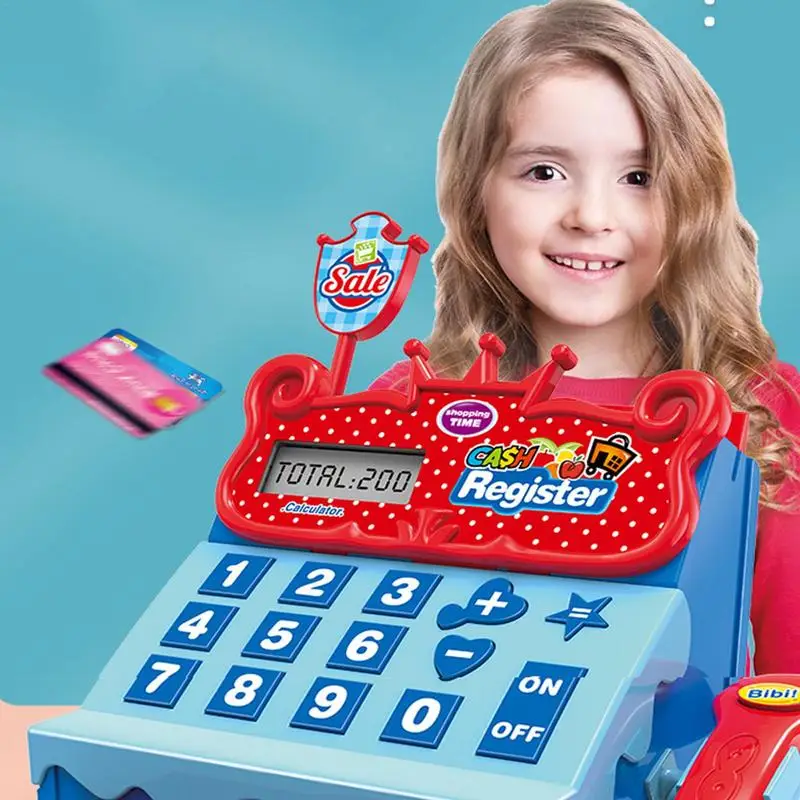 Caja registradora para niños, caja registradora de supermercado, juguete para jugar dinero para aprender, caja registradora de supermercado simulada con escáner