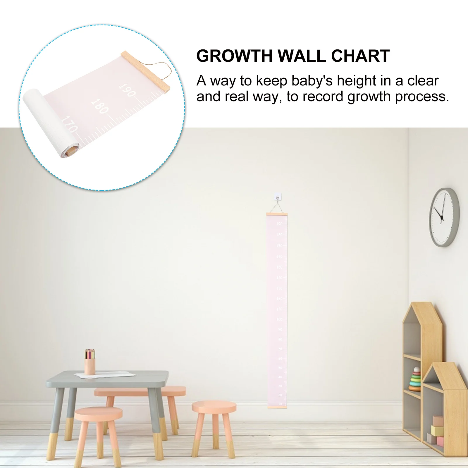 Toddler Children\'s Room Hanging Ruler Growth Chart Nursery Wall Height Pink Rulers Baby