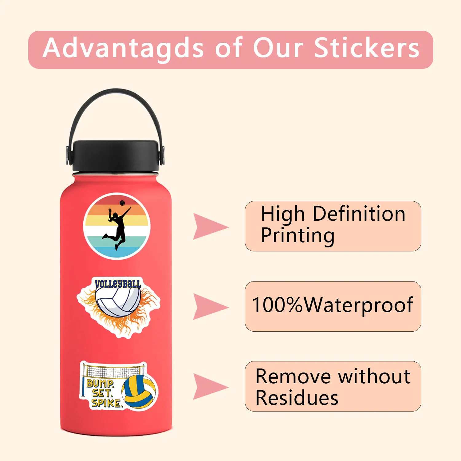 55/110PCS Adesivos de Voleibol Divertidos em Estilo Cartoon Personalizados Criativos DIY para Refrigerador, Skateboard, Copo de Água