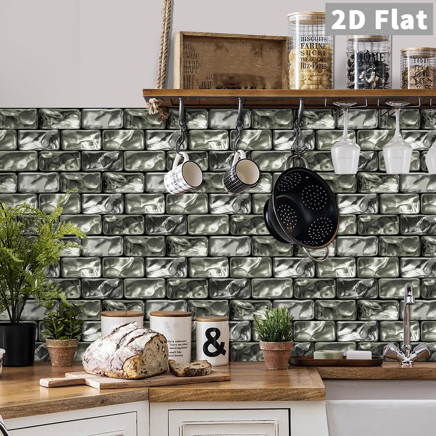 

Silver gray glass tiles, ceramic tile stickers, kitchen, bathroom, living room background wall self-adhesive decorative stickers