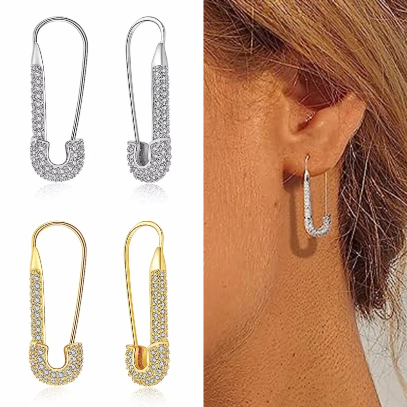 Huitan Chic-Ohrringe im Büroklammer-Design für Damen, einfache, stilvolle Piercing-Ohrringe, silberfarben/goldfarben, exquisiter Schmuck