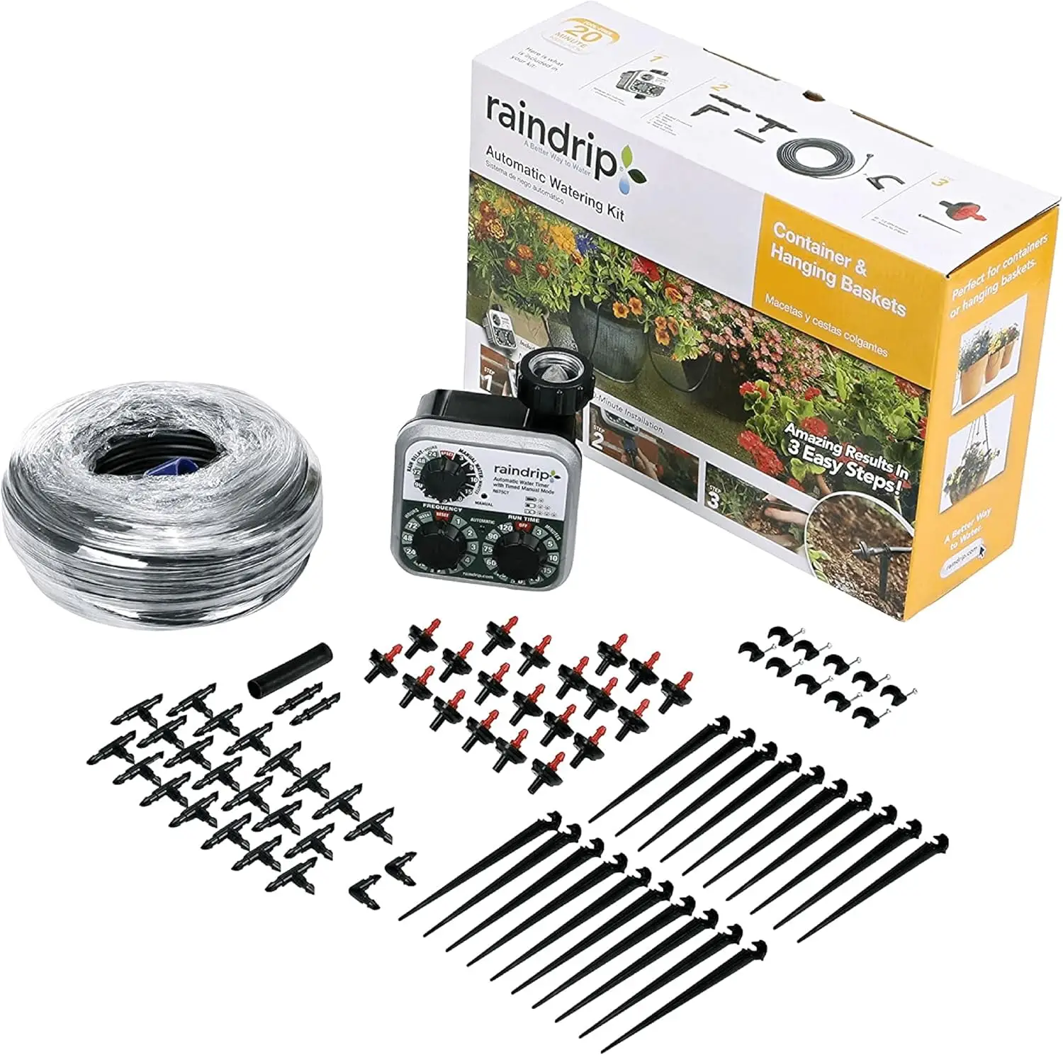 

R560DP Drip Watering System, Automatic Drip Irrigation System with Timer for Containers and Hanging Baskets, Waters up to 20