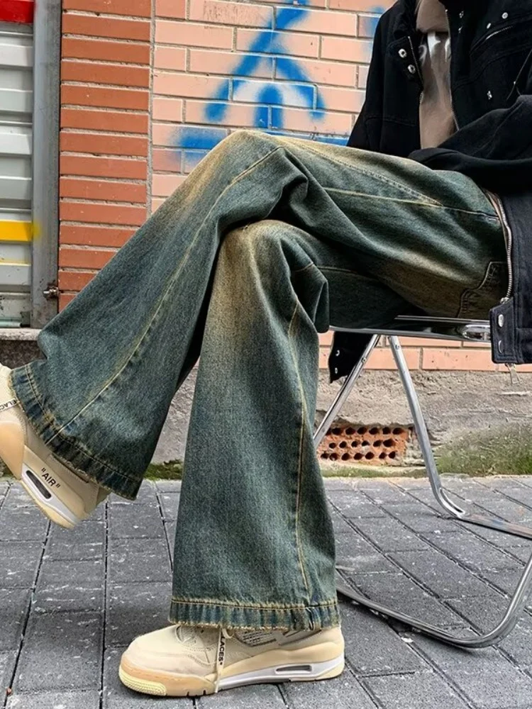 

Мужские винтажные джинсы Waed: модные прямые брюки с микро-клешем для осени, повседневные, из хлопкового денима, в уличном стиле