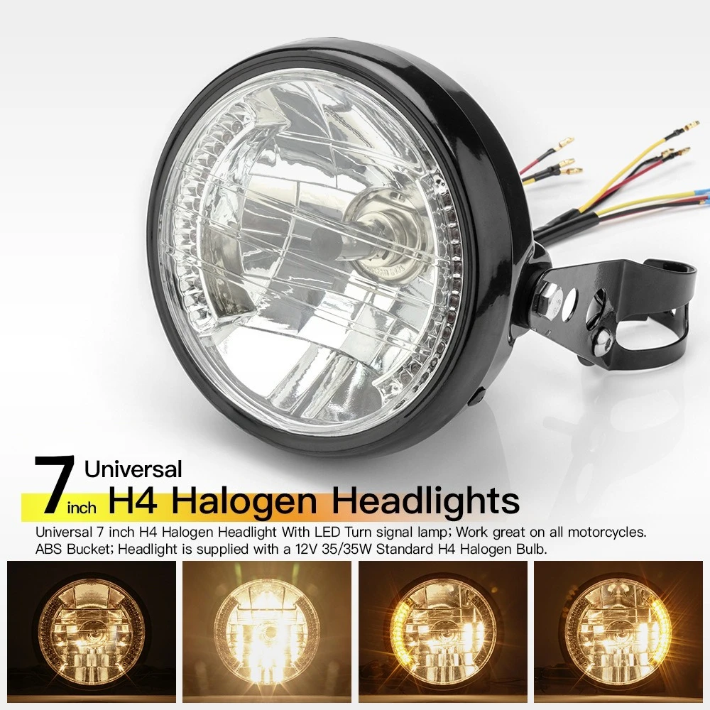 Cruiser Vintage Harley Motorcycle 7 Inch Headlights Angel Ring with LED Turn Signals
