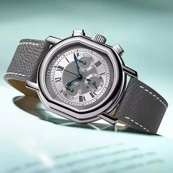 FARASUTE Men Chronograph Watch Pilot 38mm Automatic Mechanical Wristwatch Oval Case Sapphire Waterproof Roman Scales Peacock4801
