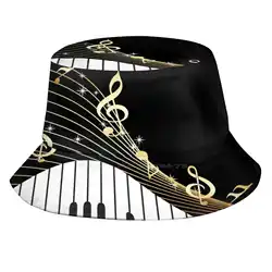 Ivory Keys Piano Music Sun Cap Fisherman Hat Bucket Hats Piano Keys Ivory Keys Music Notes Black White Gold Elegant Musician