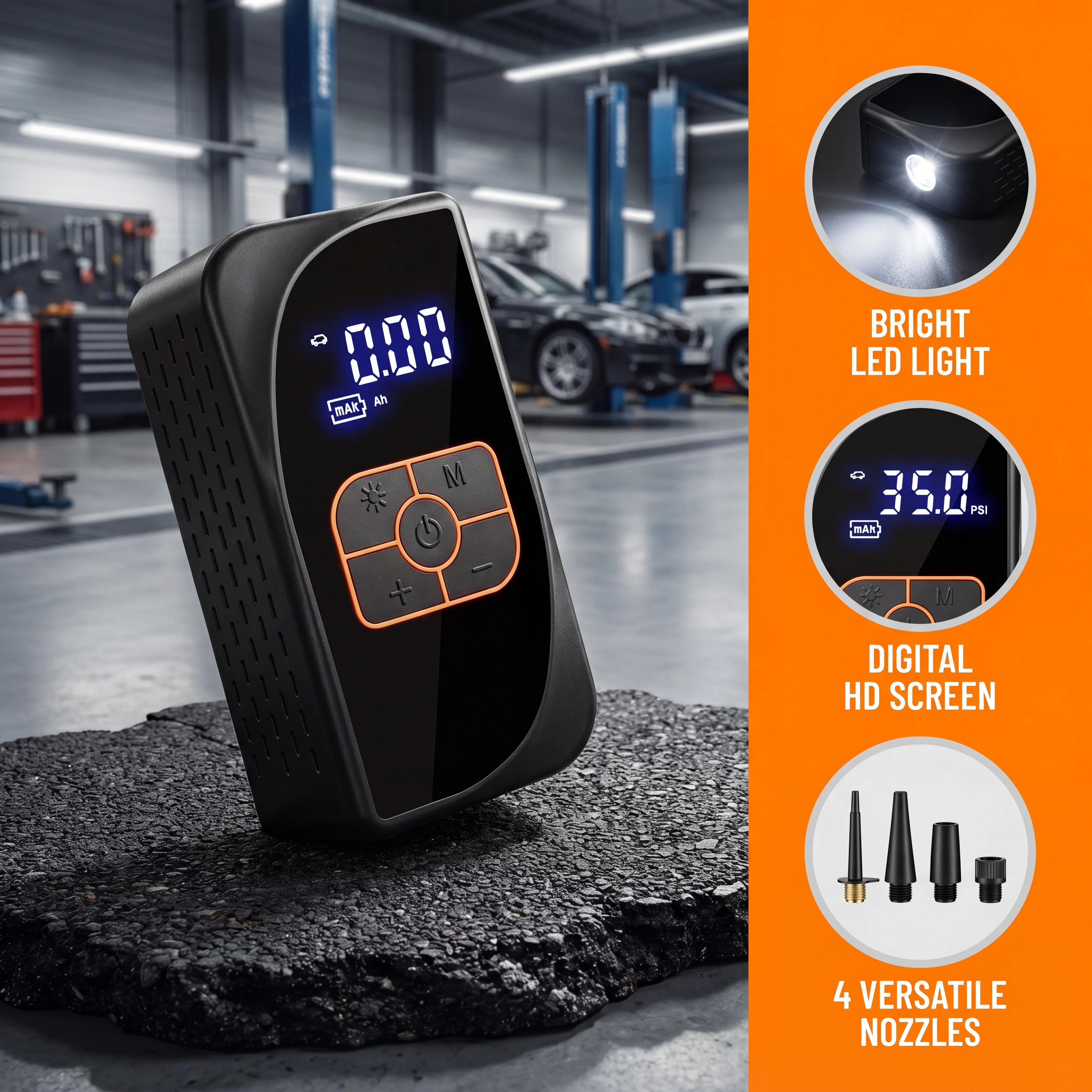 PR-1009 Car Tire Inflator Portable Air Pump 150PSI 4500mAh Battery Power Bank Dual Charge DC12V Type-C LED SOS Light