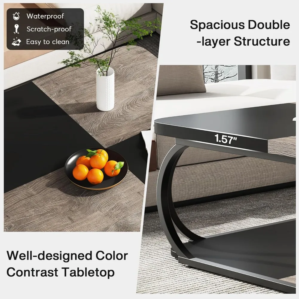 Coffee Table with Open Storage Shelf for Living Room,  Large Wood Center Table Square Low Coffee Tables Farmhouse Tea Table