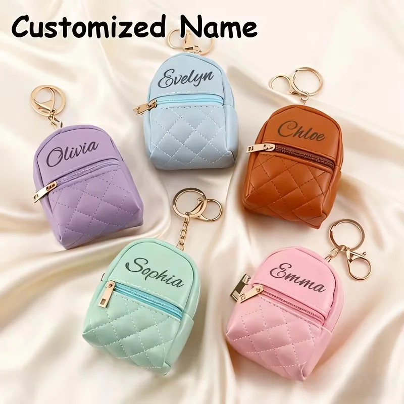 2Pcs【Customized】Personalized Retro Cute Style Coin Purse, Mini Portable Backpack-Style Earphone Bag, Small Bag with Your Name, Gift for Family/Friends, Birthday/Holiday Gift