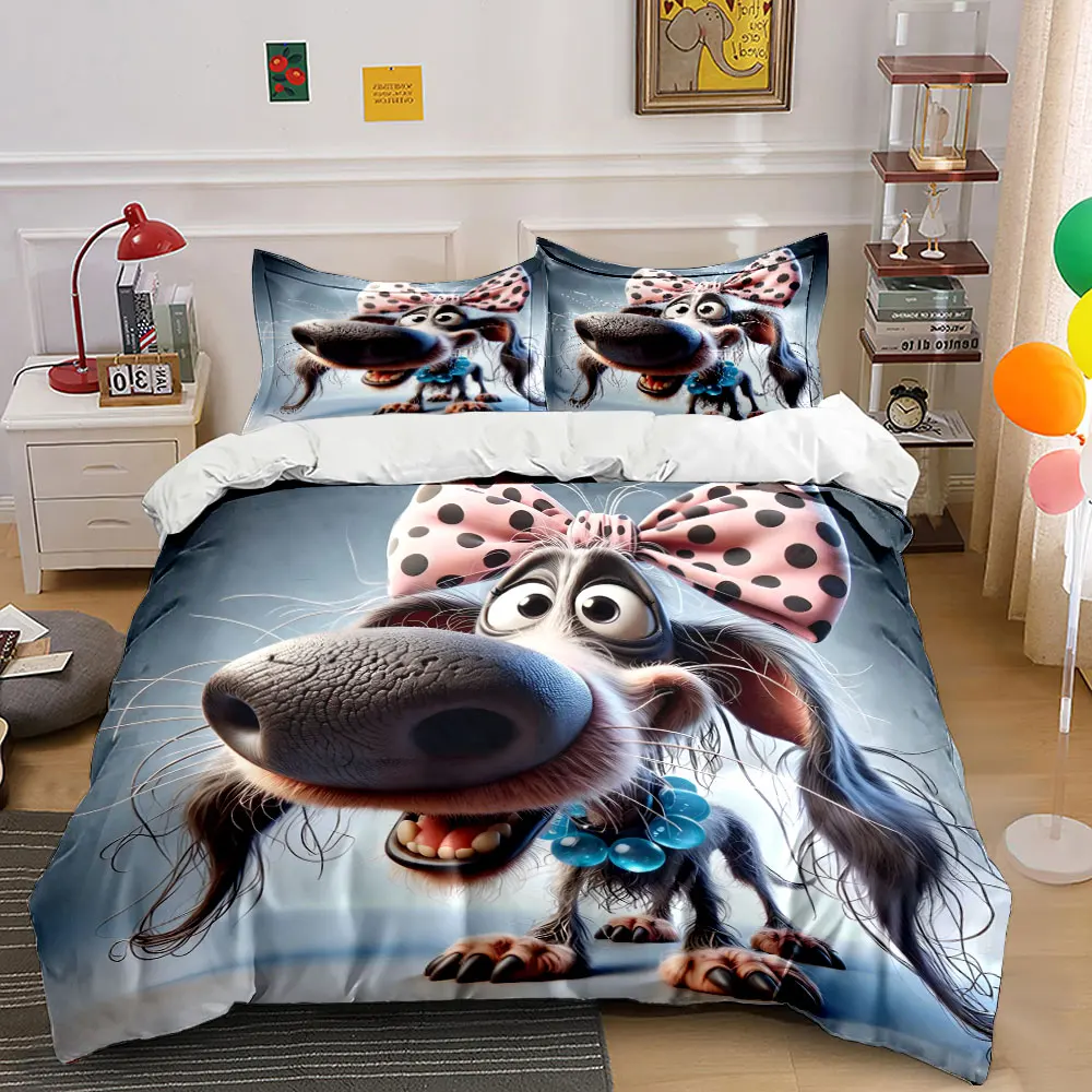 Cute dog with pink bow Printed Duvet Cover Set1 Duvet Cover+2 PillowcaseMulti Size Bedroom Bedding Decor Luxury gifts