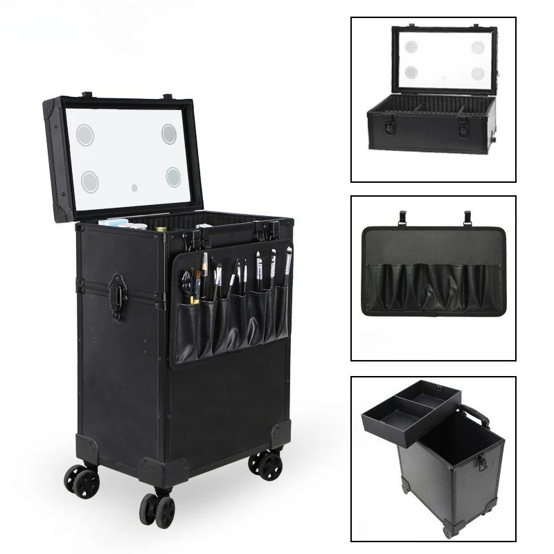 Cosmetic case with lamp, manicure case, tattoo embroidery storage, toolbox, bride and makeup artist makeup trolley case.