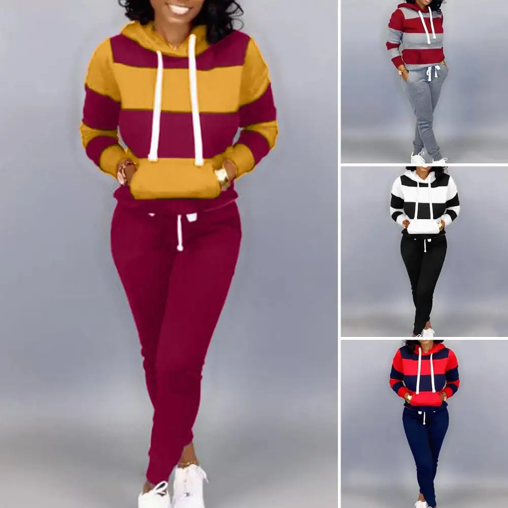 2 Pcs/Set Lady Tracksuit Stylish Soft Women Autumn Tracksuit Plus Size Patchwork Lady Tracksuit for Home