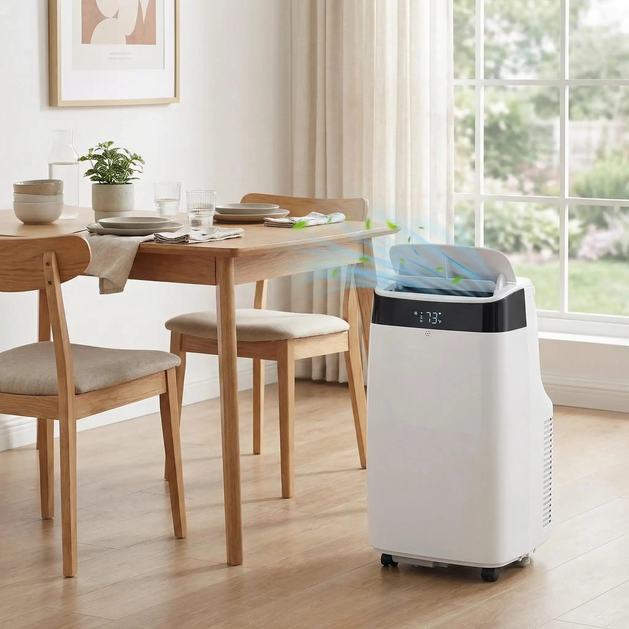 Portable Air Conditioner Cools Rooms Up To 450 Sq Ft 3 In 1 Quiet AC Unit With 3 Speeds Remote Control 24H Timer Smart Control Panel Multi Function Modes For Home Office Bedroom