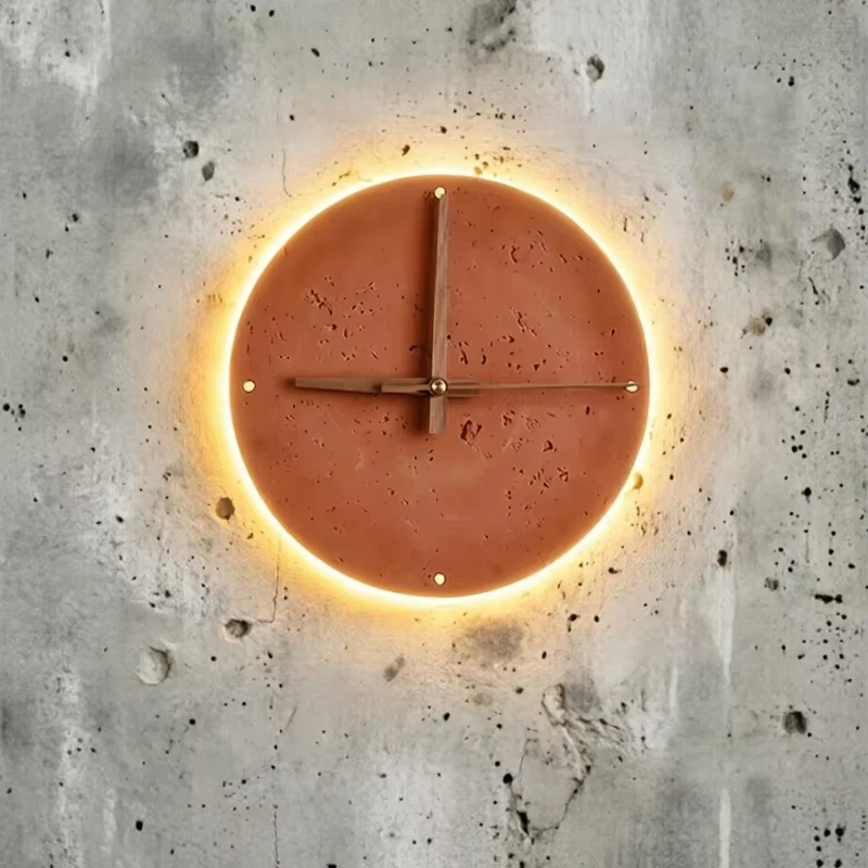 Brick Red Stone Led Wall Sconce Clock Bedroom Foyer Bedside Corridor Restaurant Hotel Homestay Circular Lamp