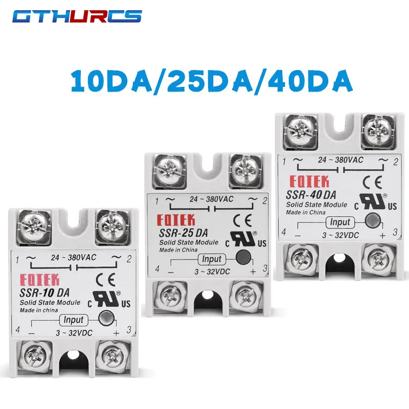 

Solid State Relay 10A 25A 40A single phase Module 3-32V Input DC 24-380V AC Output High Quality SSR-10DA SSR-25DA SSR-40DA