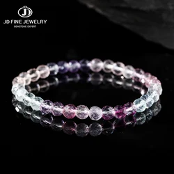 JD 6mm Natural Stone Faceted Fluorite Charm Bead Bracelet Women Fashion Crtstal Elastic Strand Bangles Female Party Jewelry Gift