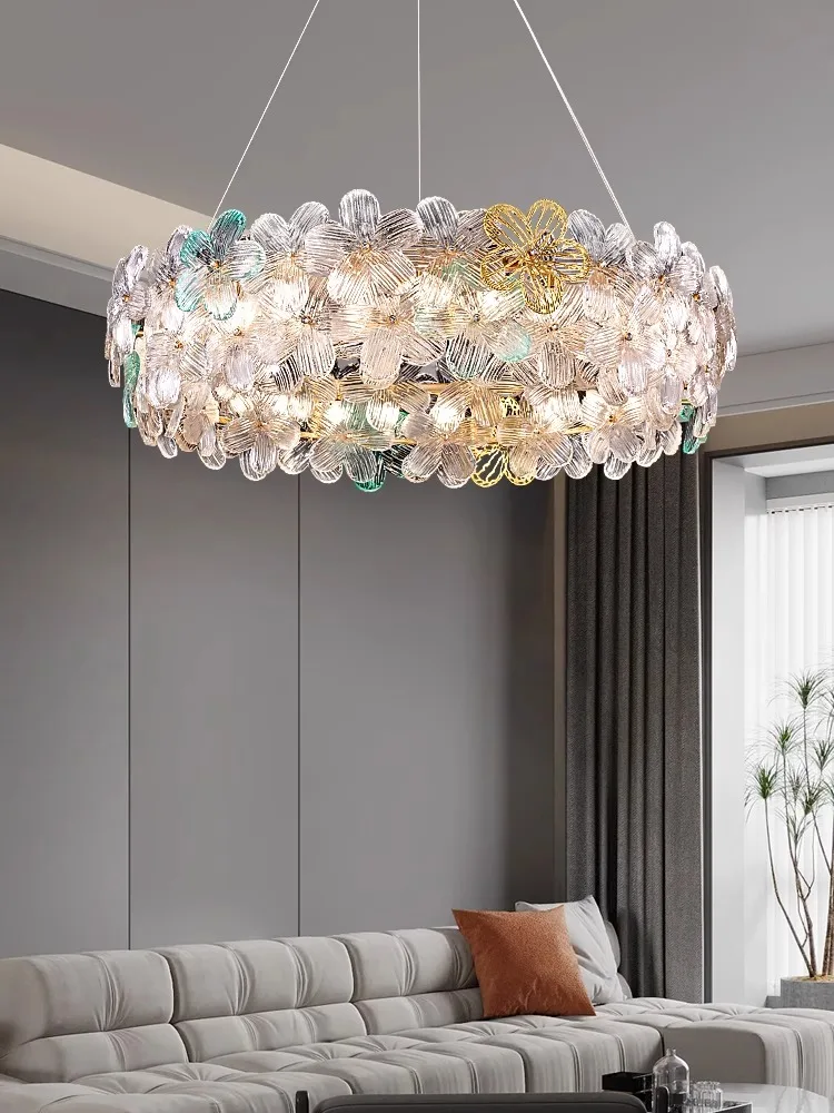 Imagem -03 - Modern Colored Glaze Glass Chandelier Iluminação Led Five-leaf Flower Hanging Lamp Decoração para Casa Lustres For Bedroom Decor