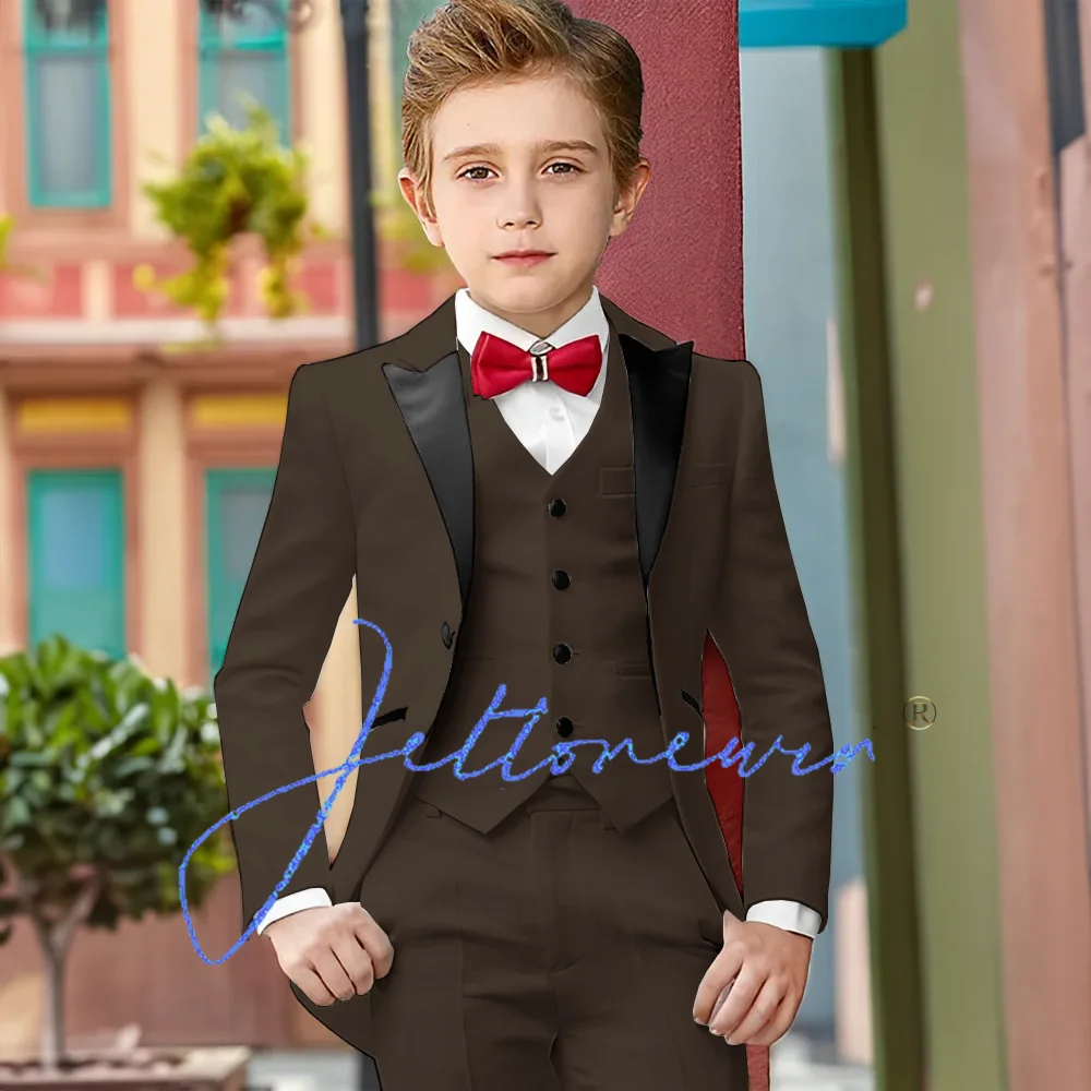 Traje de boda de esmoquin para niños, conjunto de 3 piezas, chaqueta, pantalones, chaleco personalizado, ropa Formal para niños de 2 a 16 años