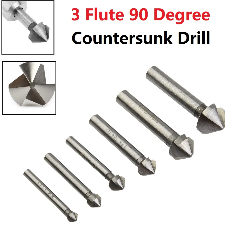 1Pc Countersink Drill Bit 3 Flute 90 Degree Chamfering Cutter Tools 6.3/8.3/10.4/12.4/16.5/20.5mm For Electric Drill Accessories