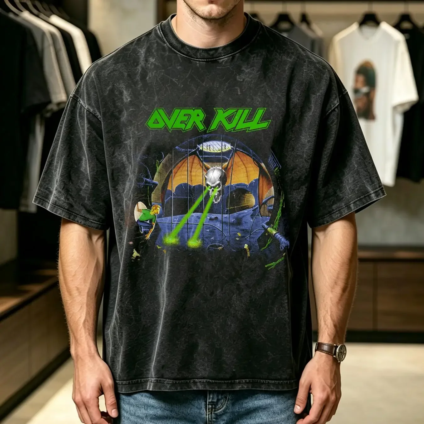 washed T Shirt Remake 2 sided Over Kill Under The Influence Tour Concert 1988 TE5065 vintage Washed homme Soft graphic