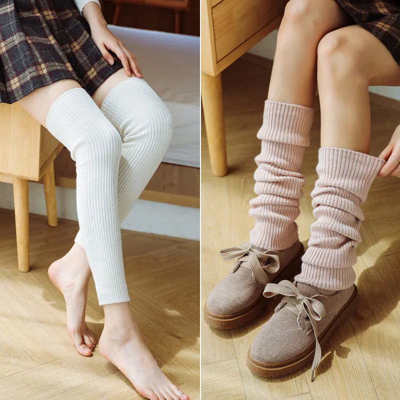 Knee-high Pile Socks Women's Wool Long-tube Socks South Korea White Boots Autumn And Winter Thickened Warm Leg Socks