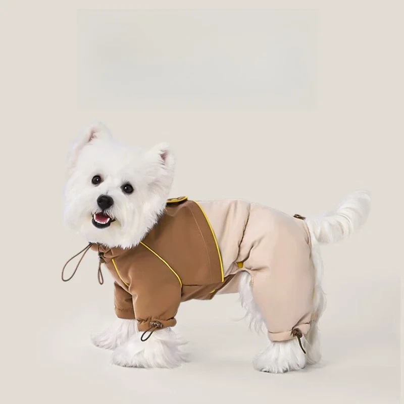 Four-legged charge contrasting cotton suit kitten dog winter warmth thickened teddy bear bear go out winter cotton clothes