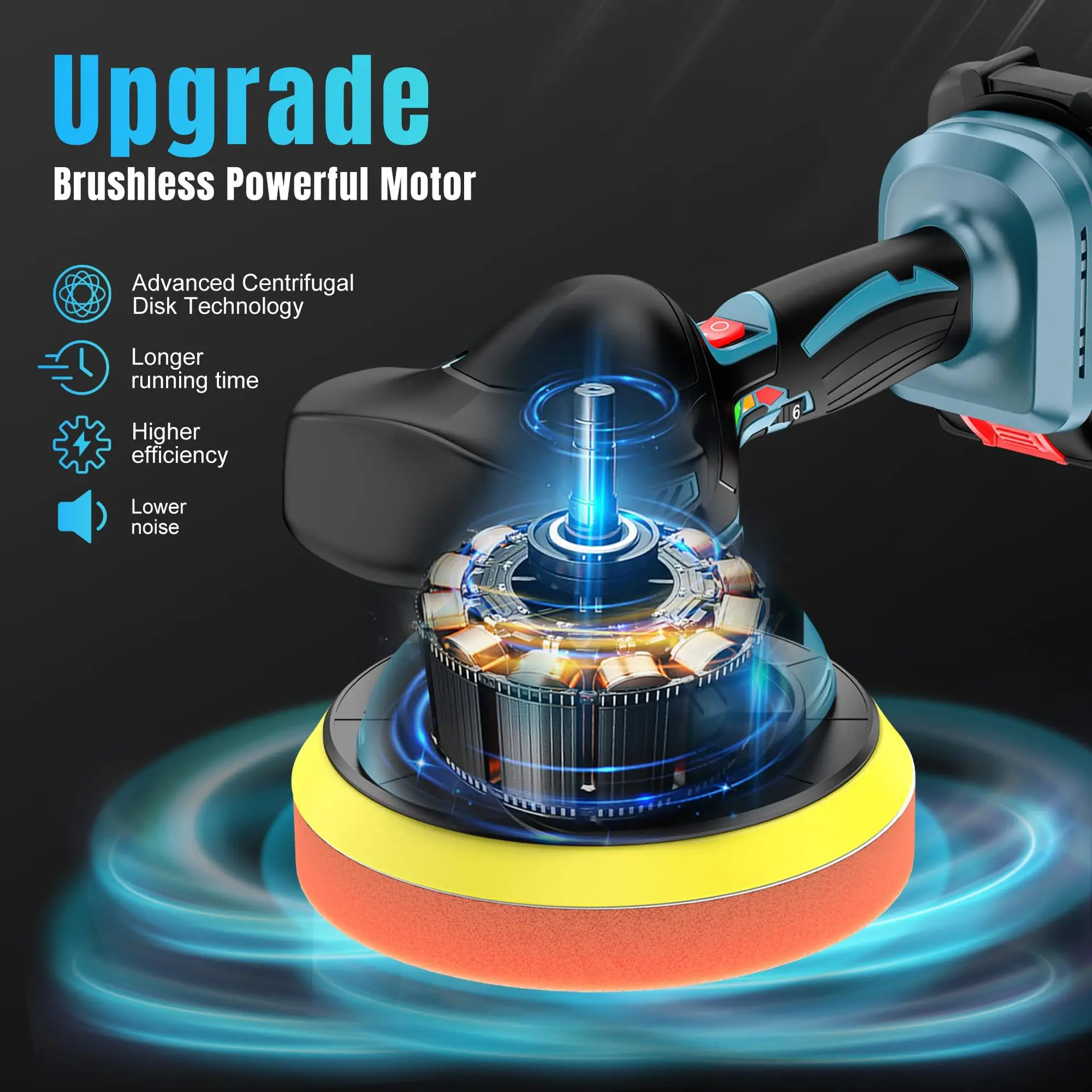 21V Cordless Car Polisher with Brushless Motor, 6 Variable Speed Waxing Buffing Machine for Paint Scratch Repair and Auto