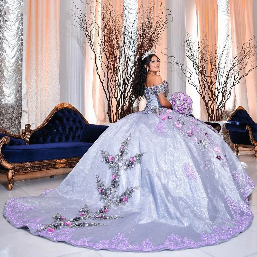 Customized Lilac Purple Off Shoulder Ball Gown Quinceanera Dress Appliques Birthday Party Gowns Beaded Vestido De 15 Anos YQD522