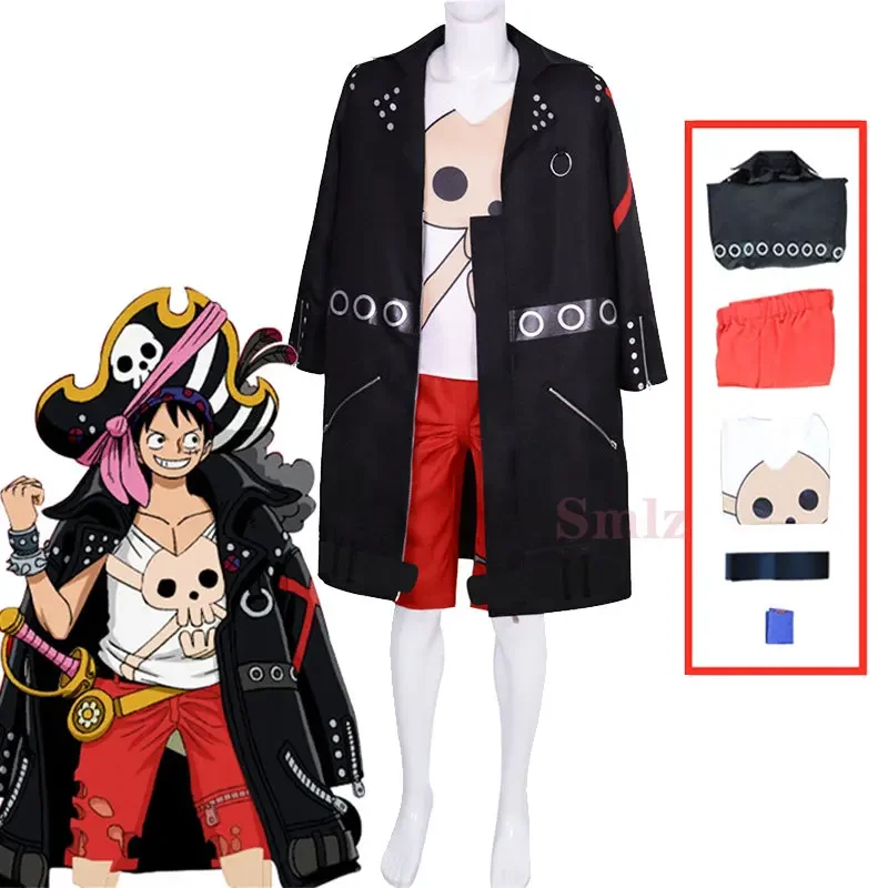 Anime Costume Film Red  Luffy Cosplay Costume Halloween Party Theater Edition Luffy Trench Pants Full Outfits