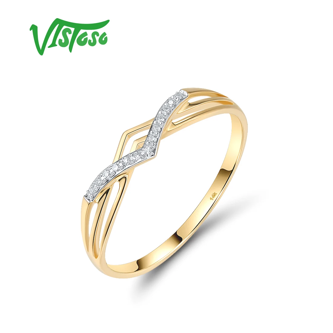 

VISTOSO Authentic 14K 585 Yellow Gold Rings For Women Sparkling Diamond Trendy Wedding Anniversary Gifts Fine Jewelry