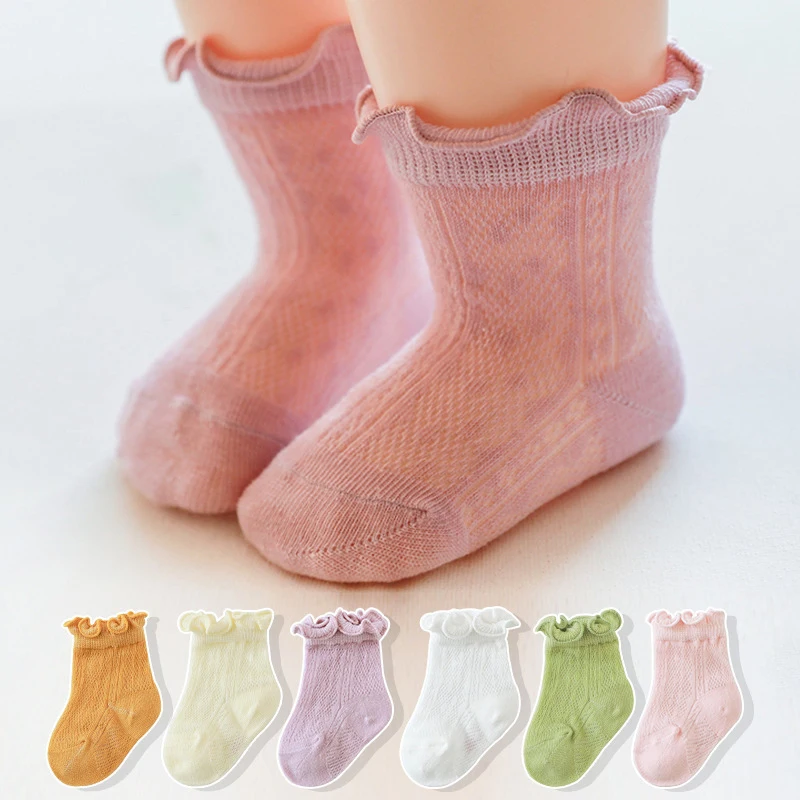 3 Pairs/lot 0-5Y Newborn Baby Socks Summer Thin Pure Cotton Mesh Breathable Kids Scoks Ear Edge Low Tube Children's Socks