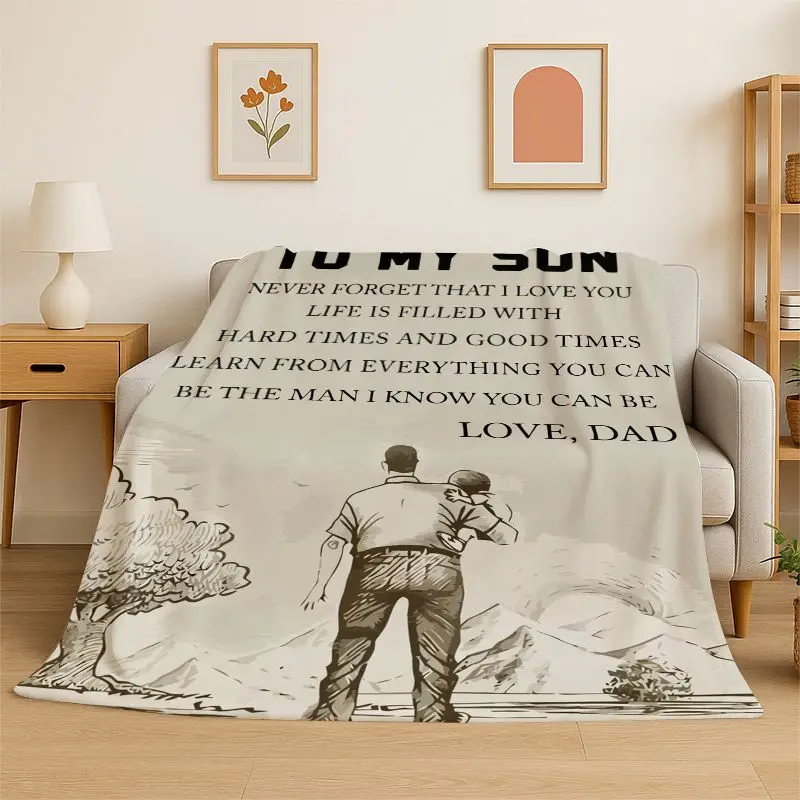 Gift Thanks To My Son Letter Present Flannel Blanket Soft Throw Blanket for Bedroom Living Room Bed Travel Camping Picnic Nap