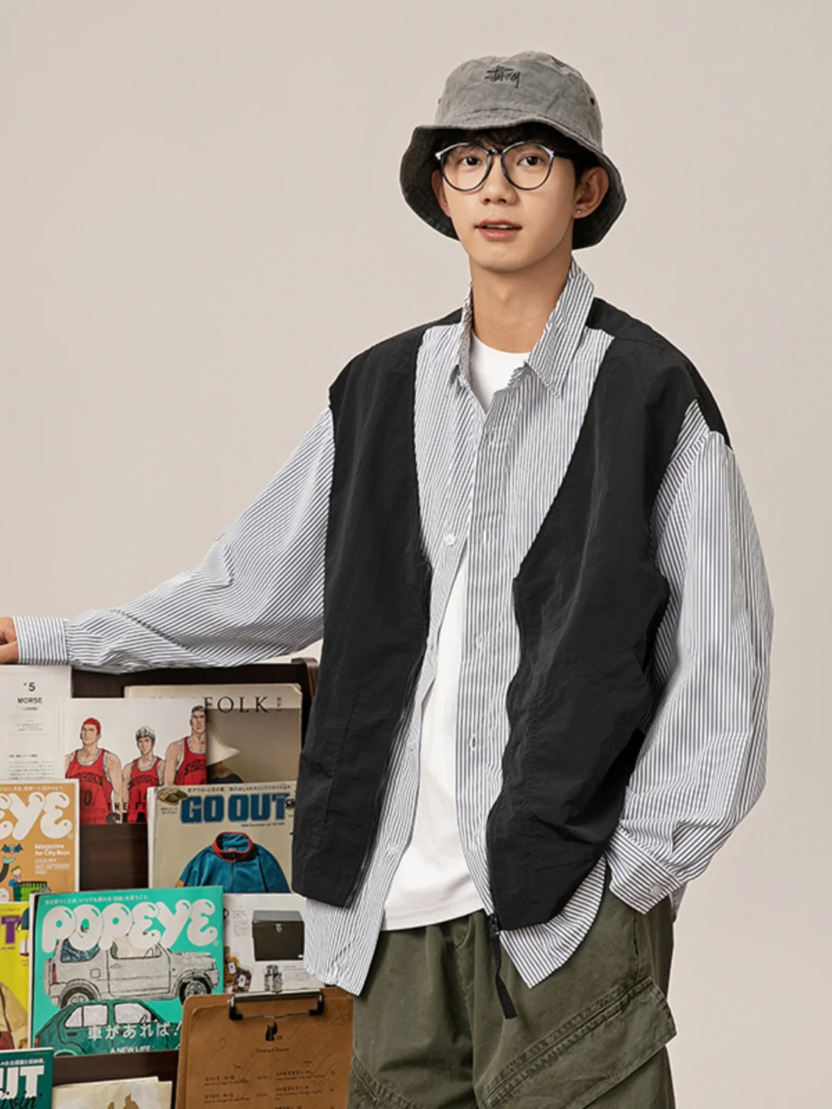 

Retro Faion Brand Loose Casual Long Sve irt Men Women Spring Autumn Versatile Outerwear Couple Matching Striped irt