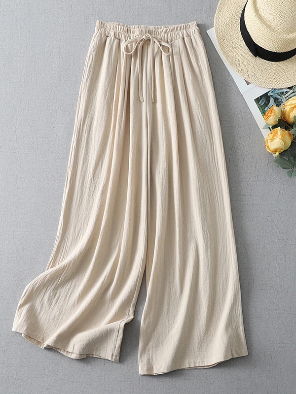 Minimalist Style Pure Color Cotton Linen Wide Leg Pants Women's Summer Thin Hanging Smooth Slimming Casual Straight Long Pants