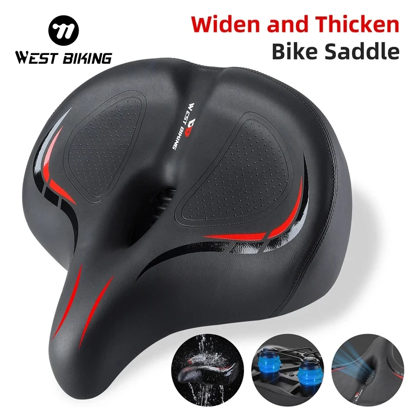 WEST BIKING Widen&Thicken Bicycle Saddle Soft Shock Absorption Oversize Bike Cushion Hollow Breathable MTB Road Cycling Seat