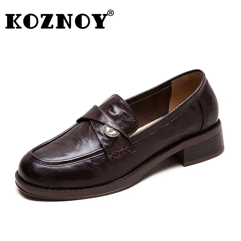 

Koznoy 3.5cm Sheepskin Leather Pumps Women Fashion Sandals Slippers Loafer Platform Wedge Round Toe Summer Flats Slip on Shoes