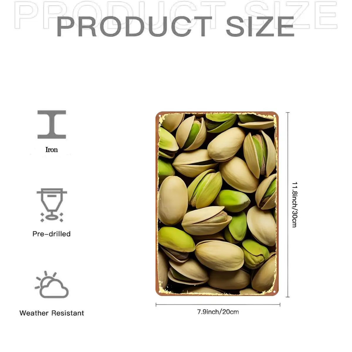 2D Flat, 2D Flat,1pc, Retro Roasted Pistachios Raw Green Nuts Metal Iron Sign, Pre-Drilled Holes, Suitable for Indoor, Garden,Ou