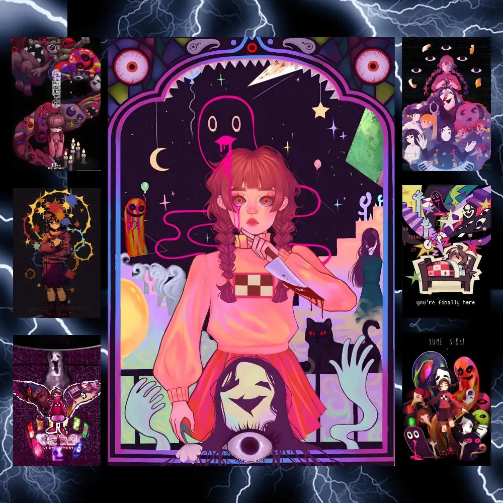 Game Indie Y-Yume Nikki Horror Poster Self-Adhesive Wall Art Poster HD Waterproof PP Bedroom Cafe Gym Home Decor Gift