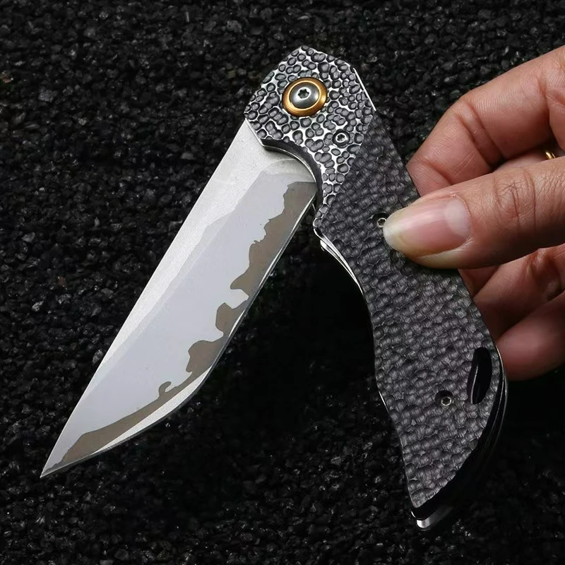 

Unique pocket folding knife 8CR13MOV blade Engraved steel handle edc multitool knives outdoor cutting bushcraft tactical knife