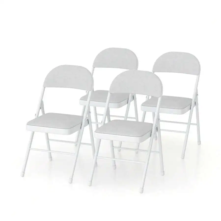 Sturdy Folding Chairs Set Of 4 With Round Back And Cushioned Seat, Durable Metal Frame For Kitchen And Dining Room.