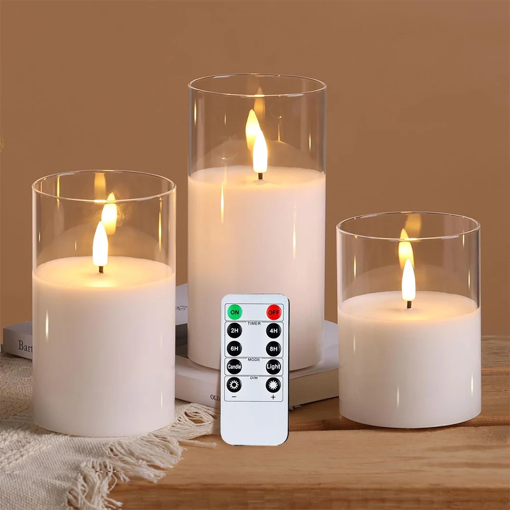 LED Flameless Candles with Remote Timer Realistic Flickering Flame Acrylic Candle Battery Powered for Christmas Wedding Decor
