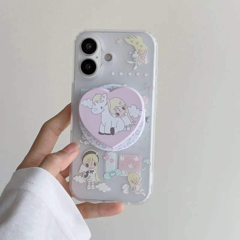 Kawaii Cartoon Pony Girl Magnetic Phone Case For iPhone 17 Pro 16 15 Pro Max Cover with Stand For Magsafe Cases For Apple 16 Pro