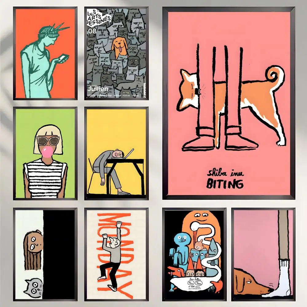 Artist Jean Jullien Poster Self-adhesive Art Waterproof Paper Sticker Coffee House Bar Room Wall Decor