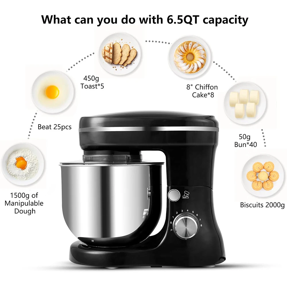 &* Kitchen In The Stand Mixer, Small Electric Food Mixer, Kitchen Mixer For Daily Use With Egg Whisk, Dough Hook, Flat Beater